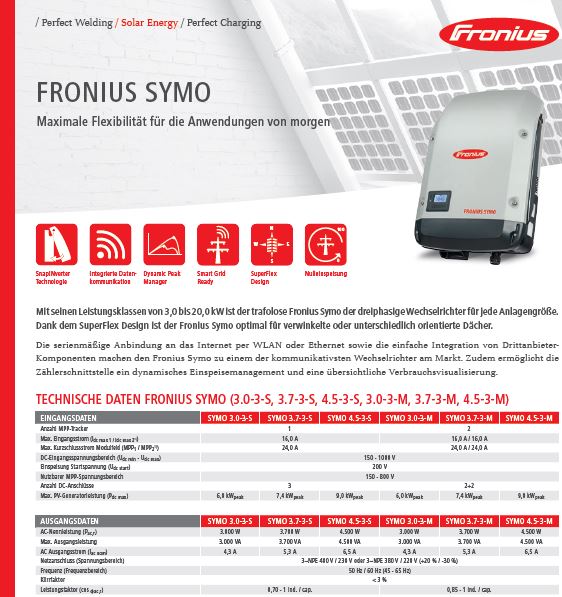 Fronius Symo Hybrid 3.0-3-S Wechselrichter, 5 kW DC-Leistung